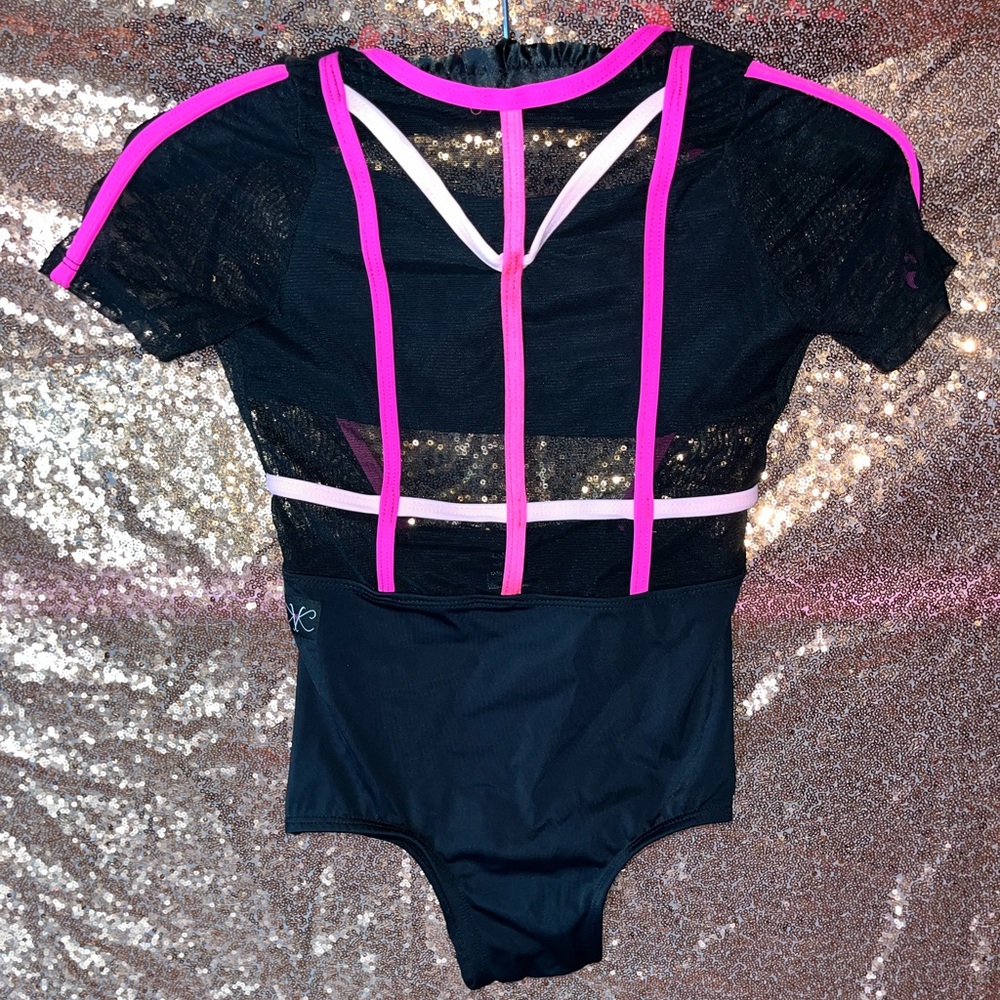 NEW - KANDI KOUTURE - HOT PINK/BLACK DANCE LEOTARD - SIZE: CHILD LARGE